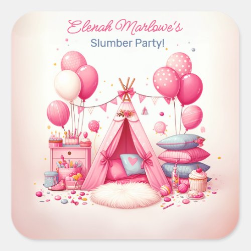 Princess Teepee  Pillows Slumber Birthday Party Square Sticker