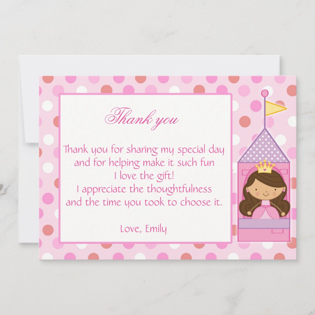 Princess Thank You Card Girl Birthday Baby Shower Zazzle