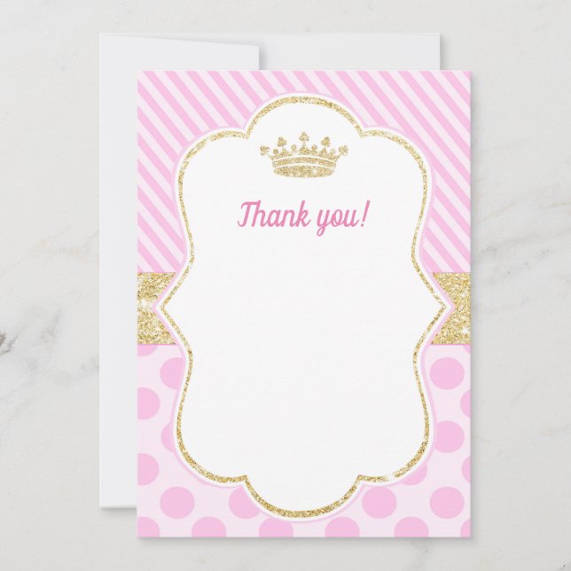 Princess Thank You Card Notes Pink Gold Glitter (Front)