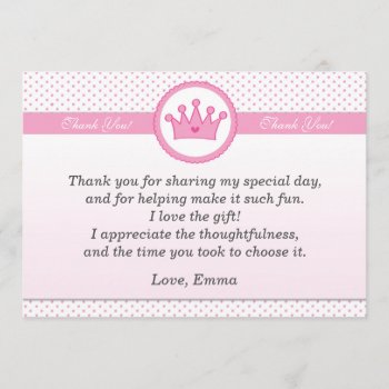 Princess Thank You Card Pink Polka Dot Girl by pinkthecatdesign at Zazzle