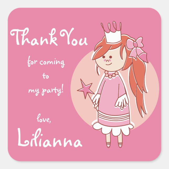 Princess Thank You Stickers//Square Square Sticker (Front)