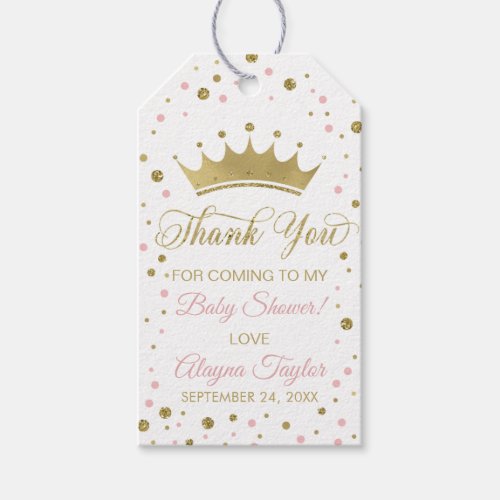 Princess Thank You Tag Pink Faux Glitter Crown Gift Tags