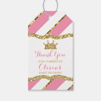 Princess Thank You Tag  Pink  Faux Glitter  Crown Gift Tags by DeReimerDeSign at Zazzle