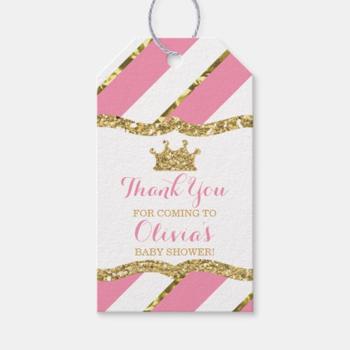 Princess Thank You Tag Pink Faux Glitter Crown Gift Tags