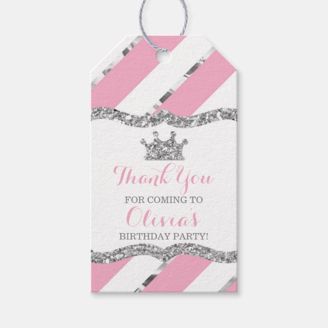 Princess Thank You Tag, Pink, Silver, Crown Gift Tags (Front)