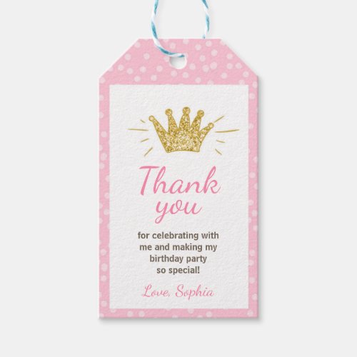 Princess thank you tags Royal Crown Pink and Gold