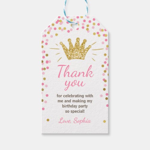 Princess thank you tags Royal Crown Pink and Gold