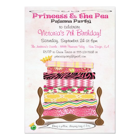 Princess The Pea Pajama Birthday Party Invitation Princess The Pea Pajama Birthday Party Invitation