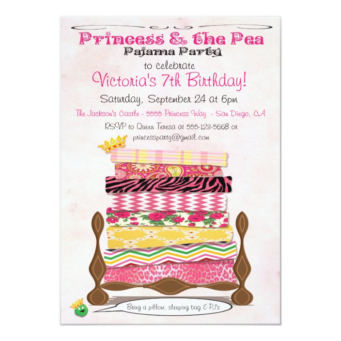 Princess The Pea Pajama Birthday Party Invitation Zazzle Pea Pajama Birthday Party Invitation