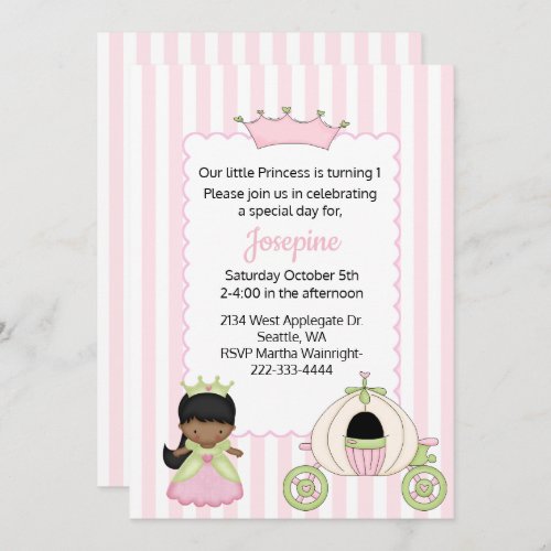 Princess Themed Baby Girl First Birthday Invitation