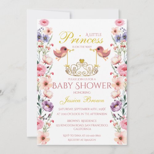 Princess_Themed Birds and Tiara Baby Shower  Invitation