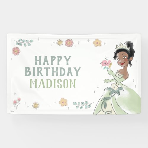 Princess Tiana  Floral Watercolor Birthday Banner