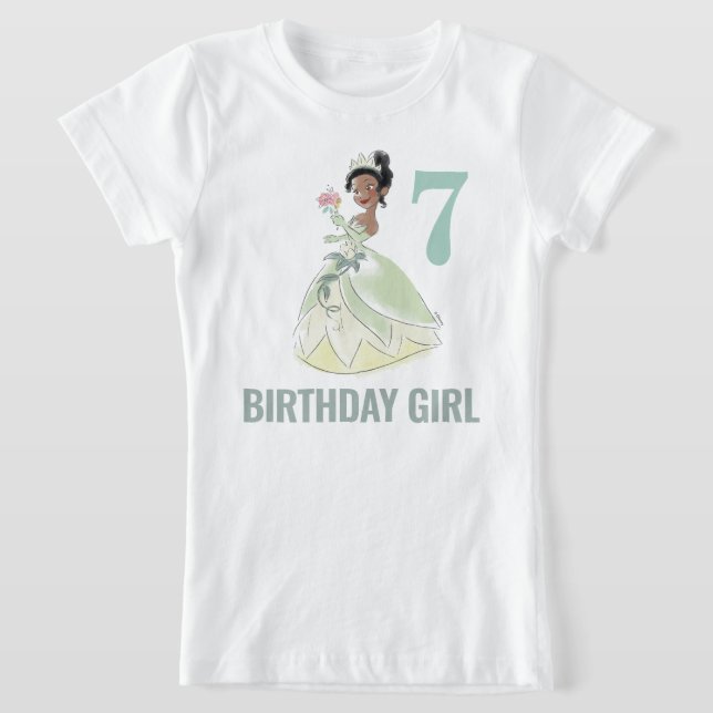 Princess Tiana | Floral Watercolor Birthday T-Shirt (Laydown)