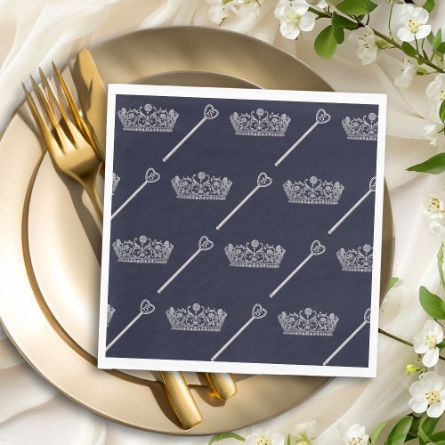 Princess Tiara 15 Scepter Dark Blue Quinceanera Napkins