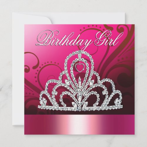 Princess Tiara Birthday Girl hot pink Invitation