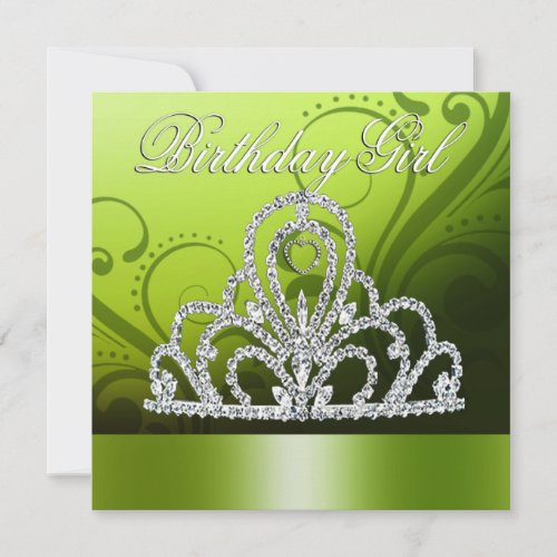 Princess Tiara Birthday Girl lime Invitation