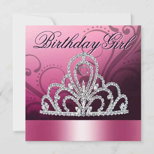 Princess Tiara Birthday Girl pink Invitation