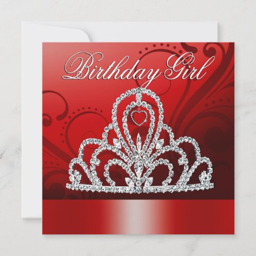 Princess Tiara Birthday Girl scarlet Invitation