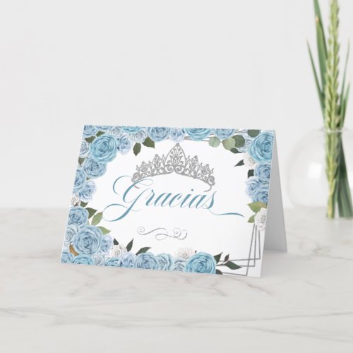 Princess Tiara Blue Rose Spanish Thank You Card