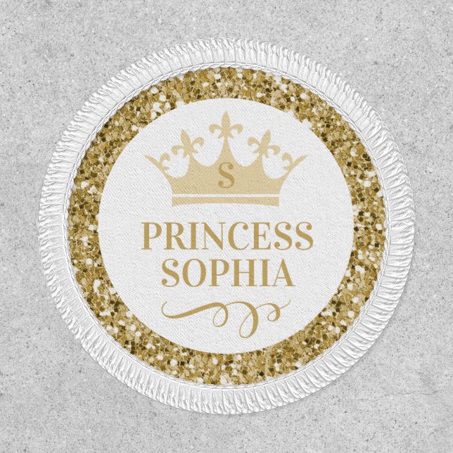 Princess Tiara Crown Gold Personalized Favor Name Patch (Front)
