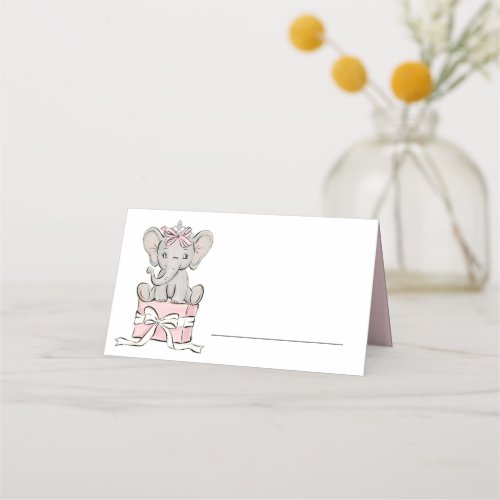 Princess Tiara Elephant Pink Girls Birthday Place Card