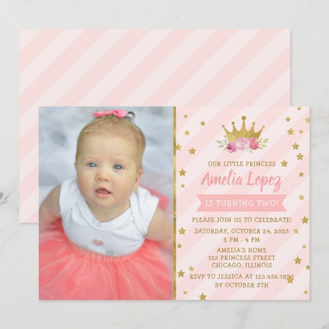 Princess Tiara Girl Birthday Party Invitation (Front/Back)