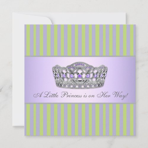 Princess Tiara Green Purple Girl Baby Shower Announcement