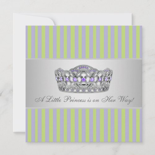 Princess Tiara Green Purple Girl Baby Shower Announcement
