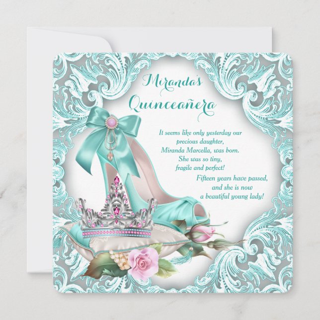 Princess Tiara High Heel Shoe Quinceanera Invitation (Front)
