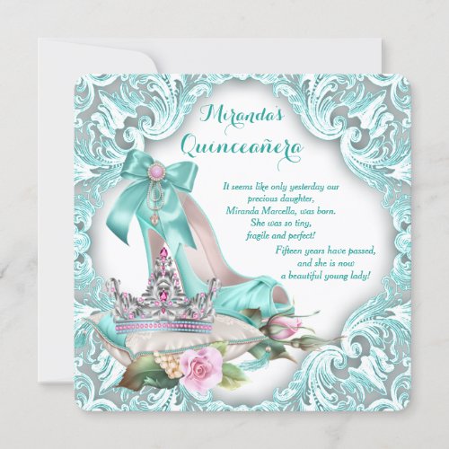 Princess Tiara High Heel Shoe Quinceanera Invitation