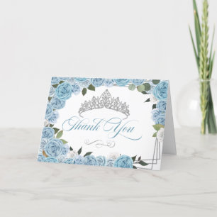 Princess Tiara Light Blue Roses Thank You Card