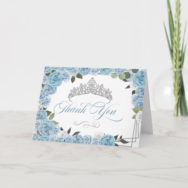 Princess Tiara Light Blue Roses  Thank You Card (Front)
