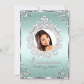 Princess Tiara Mint Silver Sparkle Quinceanera Invitation (Front)