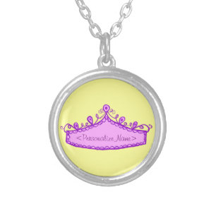 Princess Tiara Pink Crown Custom Name Necklace