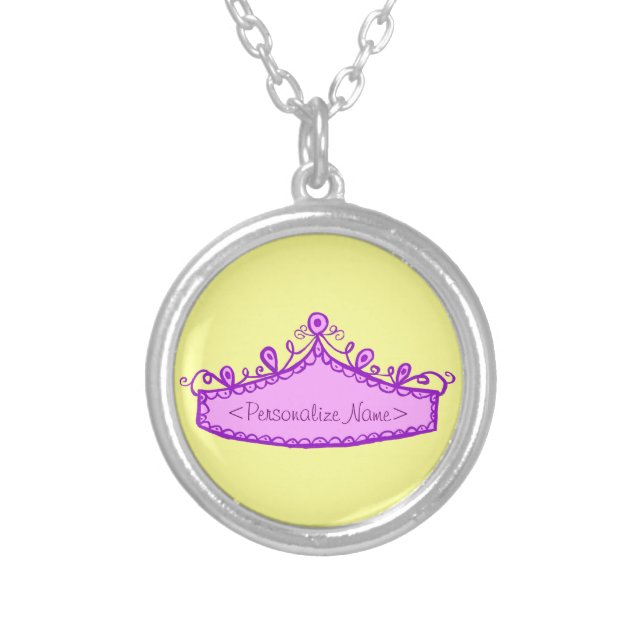 Princess Tiara Pink Crown Custom Name Necklace (Front)