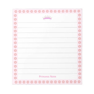 Princess Tiara & Pink Flowers on Lined Notepad