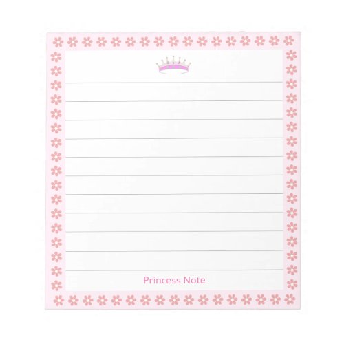 Princess Tiara  Pink Flowers on Lined Notepad
