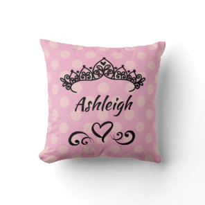 Princess Tiara Pink Polka Dots Throw Pillow
