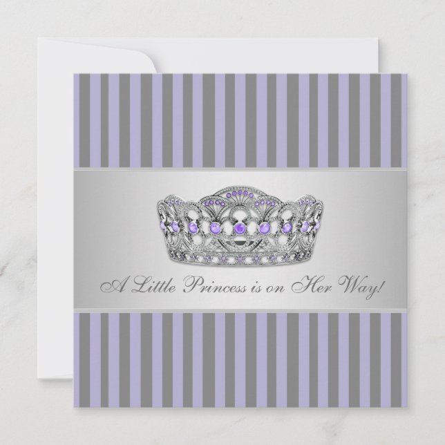 Princess Tiara Purple Gray Baby Girl Shower Invitation (Front)