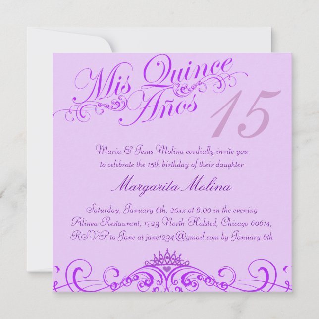 Princess Tiara Purple Quinceanera Invitation (Front)