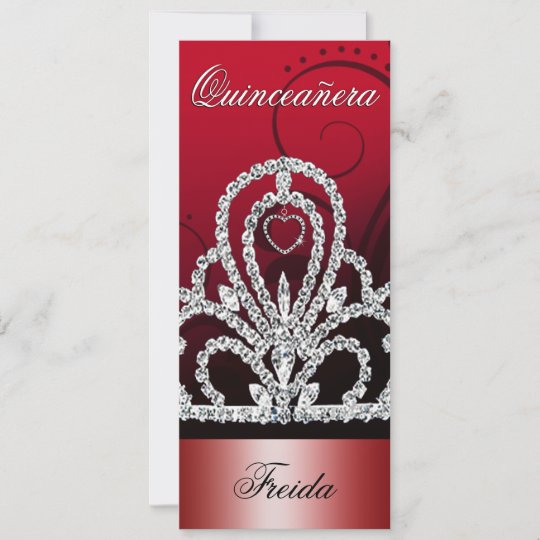 Princess Tiara Quinceanera Deep Red Invitation