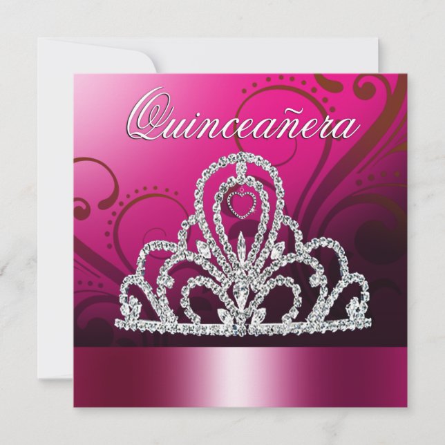 Princess Tiara Quinceanera (fuschia) Invitation (Front)