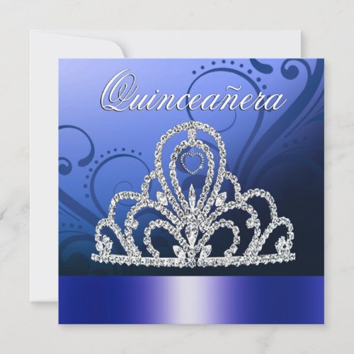 Princess Tiara Quinceanera indigo blue Invitation