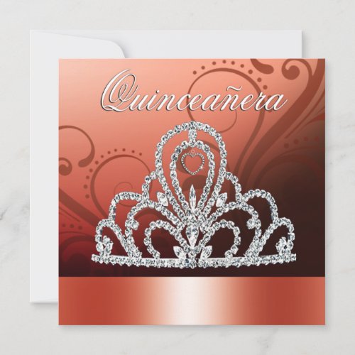 Princess Tiara Quinceanera orange Invitation