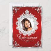Princess Tiara Red Silver Sparkle Quinceanera Invitation (Front)