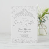 Princess tiara silver glitter gray photo Sweet 16 Invitation (Standing Front)