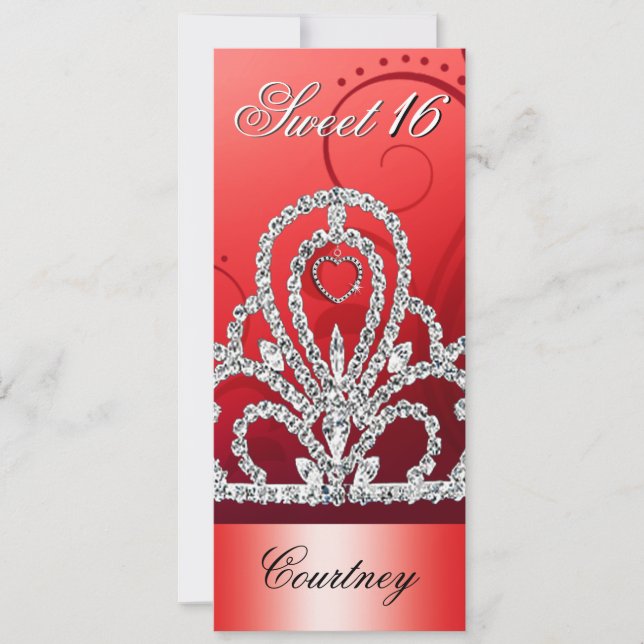 Princess Tiara Sweet Sixteen (poppy red) Invitation (Front)