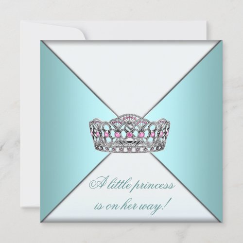 Princess Tiara Teal White Baby Girl Shower Personalized Announcements