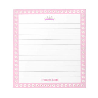 Princess Tiara & White Flowers on Lined Notepad