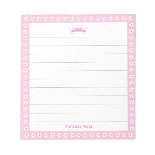 Princess Tiara  White Flowers on Lined Notepad